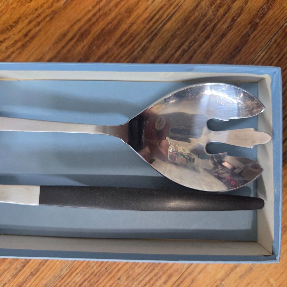 Vintage Stanley Roberts Mexicale Forged 2 Pc Salad Serving Set Black Handles - Picture 4 of 6